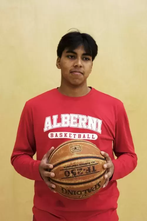 Ethan Henderson plays on the Alberni District Secondary School's senior boys basketball team, in Port Alberni, on December 9, 2021.