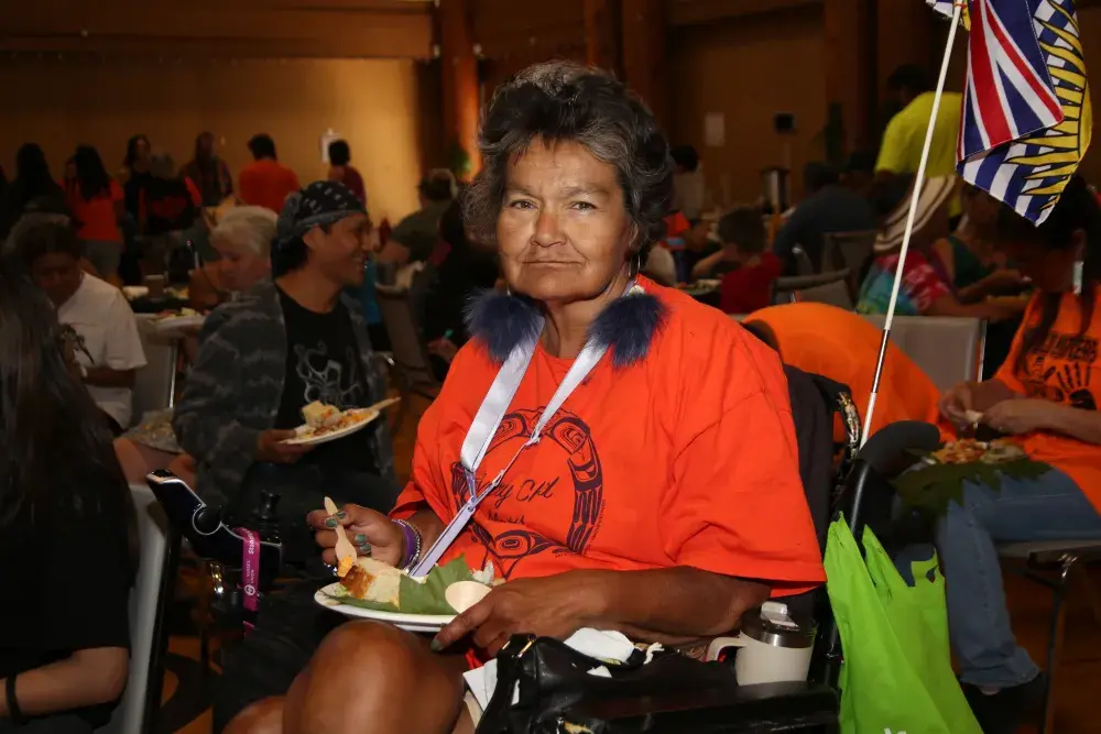 Jenny Louie enjoys lunch at the Port Alberni Friendship Center. (Eric Plummer photo)