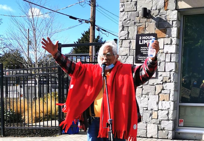 Bill Jones, Pacheedaht elder, speaks at a rally against old growth logging at Fairy Creek. (Fairy Creek Blockade/Facebook photo)