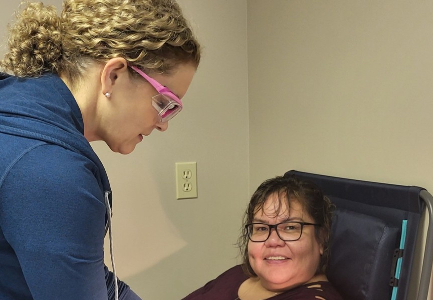 Molly Lucas provides a blood sample for an ongoing research project into the effects of COVID-19 and its vaccine on Nuu-chah-nulth people. (Denise Titian photo)