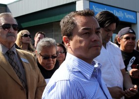 National Chief A-in-chut, Shawn Atleo attends rally against racism.