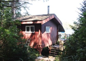 One of six cabins at Yuquot