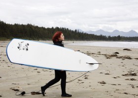Hannah Frank, 14, walks to the ocean in front of Esowista, near Tofino, on June 14, 2021.
